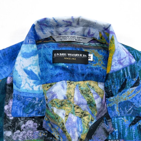Jams World M Asian Fusion Blue Short Sleeve Hawaiian Rayon Shirt - Picture 3 of 4